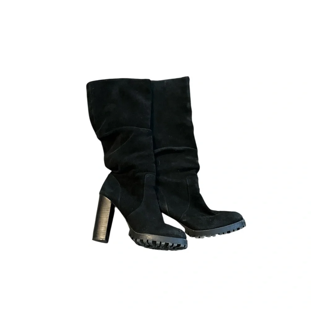 ALDO Black Suede Leather Knee-High Treaded Slouch Boots Size 7. 5